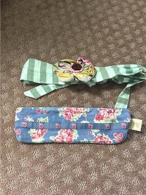 Matilda Jane Blue Floral Headband with Mint Green Striped Tie